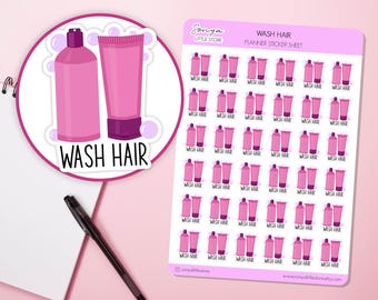 Wash Hair Planner Stickers Shampoo Conditioner Bottle Hair Care Shower Routine Hygiene Bullet Journal Sticker Sheet