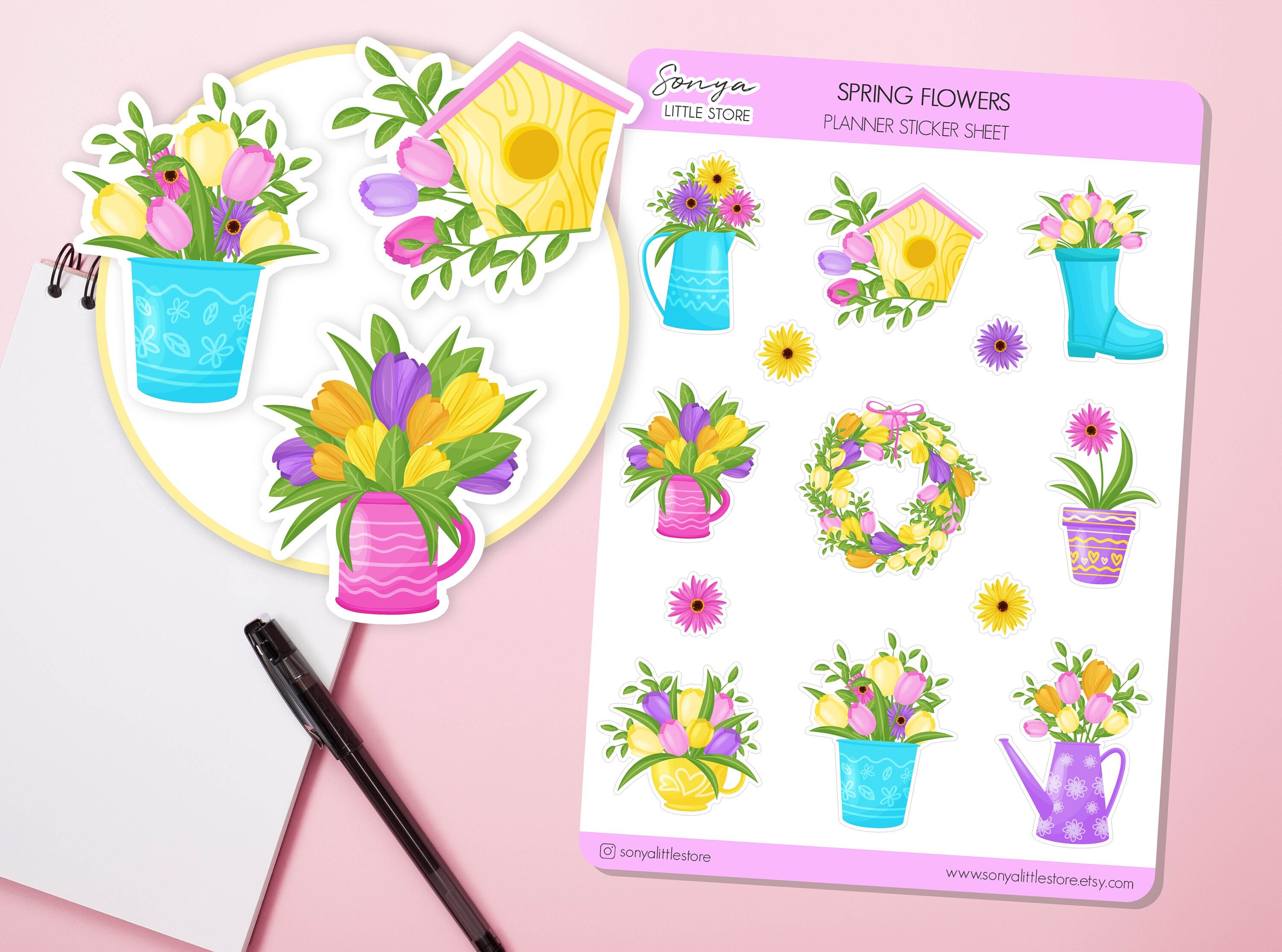 Spring Flowers Planner Stickers | Spring Time Journal Diary Sticker Sheet - Image 1