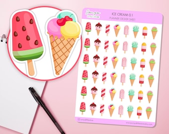 Ice Cream Planner Stickers Summer Sweet Treats Gelato Journal Diary Sticker Sheet