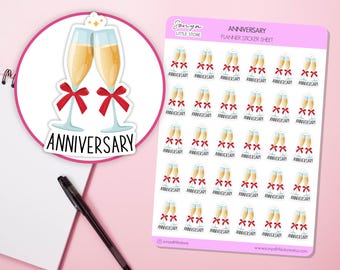 Anniversary Planner Sticker Champagne Glasses Celebration Reminder Journal Sticker Sheet