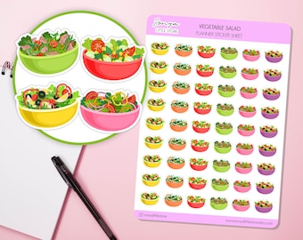 Vegetable Salad Planner Stickers Bowl Healthy Diet Cooking Food Meal Lunch Dinner Bullet Journal Sticker Sheet