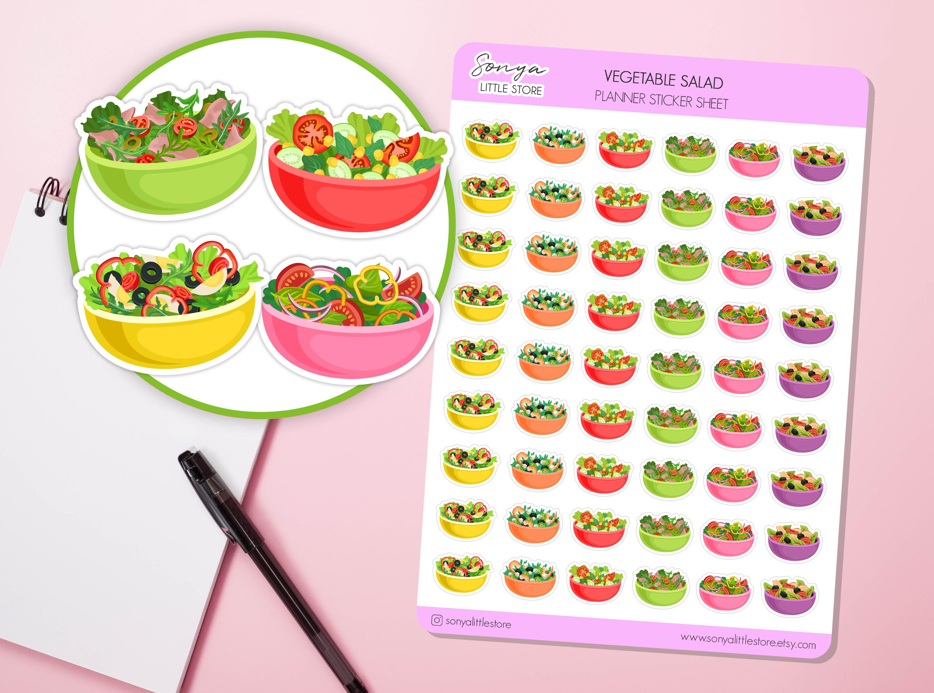 Vegetable Salad Planner Stickers Vegetable Salad Bowl Healthy Diet Cooking Food Meal Lunch Dinner Bullet Journal Sticker Sheet