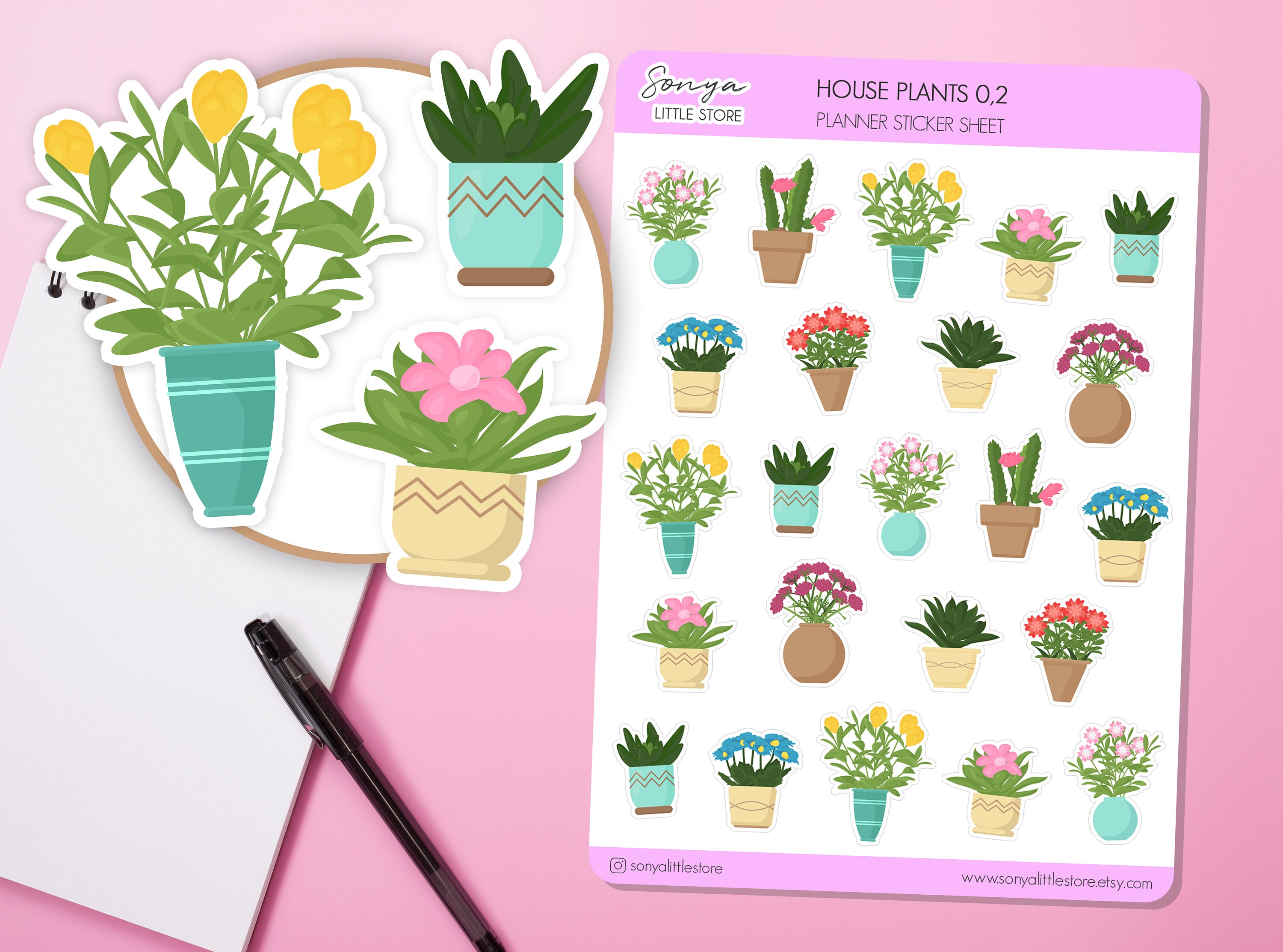 House Plants Planner Stickers | Flower Pots VasesWater Plants ReminderJournal Diary Stickers Sheet