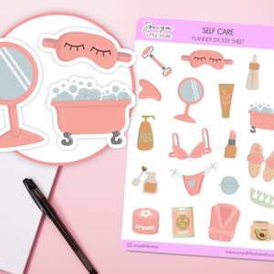Zelfzorgplannerstickers | Relax Daily Verwen Routine Huidverzorging Gezichtsmasker Schoonheidsdagdagboek Bullet Journal Stickervel