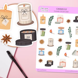 Adesivi per planner Candles / Foglio di adesivi per diario Bullet Journal con candele accese, autunno e Hygge