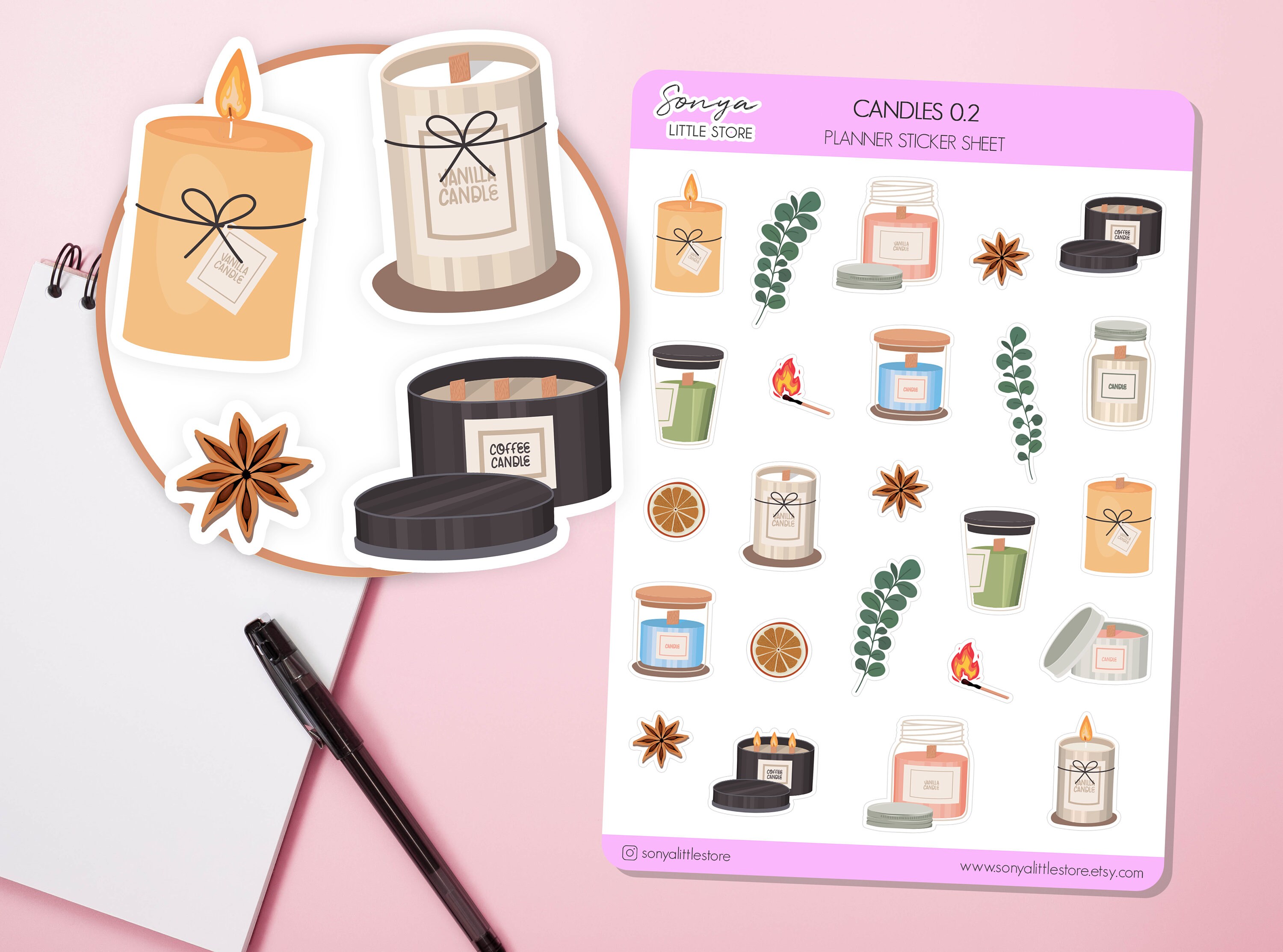 Candles Planner Stickers | Cosy Autumn Hygge Candle Burning  Bullet Journal Diary Sticker Sheet - Image 1