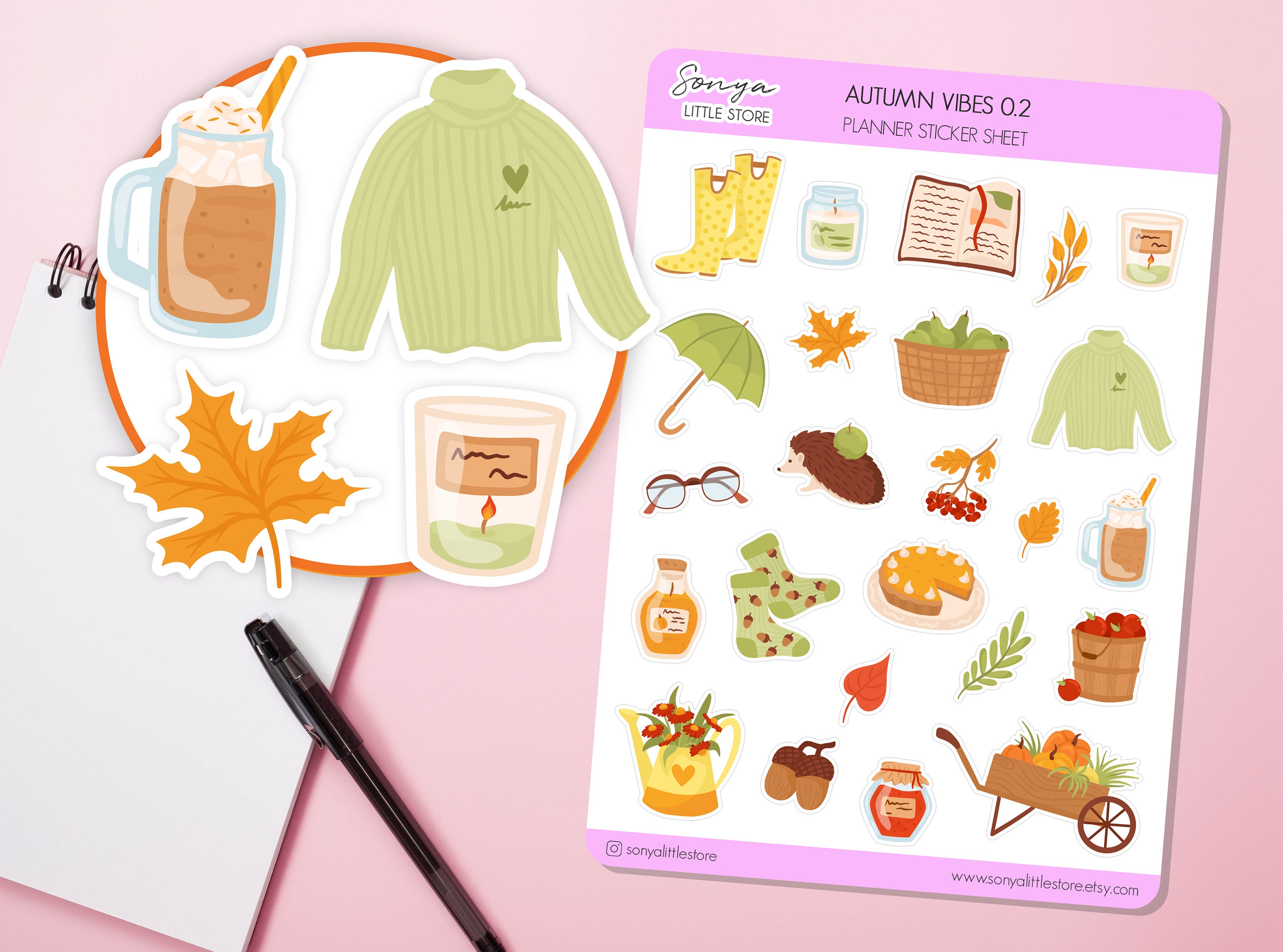Cosy Autumn Fall Planner Stickers | Autumn Leaves Stickers | Fall Season Journal Diary Sticker Sheet