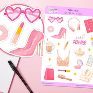 Naklejki do planera Girly Vibes Pink | Arkusz naklejek do dziennika Bullet Journal SelfCare Make up