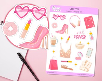 Girly Vibes Pink Planner Stickers  SelfCare Make up Bullet Journal Diary Sticker Sheet