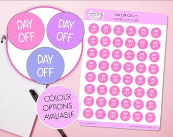 Day Off Circles Planner Stickers Functional Work Rest Day Custom Colour Bullet Journal Sticker Sheet