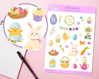 Easter Elements Planner Stickers | Easter Eggs, Rabbit, Chicken Stickers  Spring Journal Diary Sticker Sheet