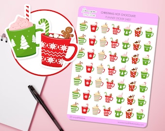 Pegatinas para planificador de chocolate caliente navideño, tazas navideñas, diario, hoja de pegatinas