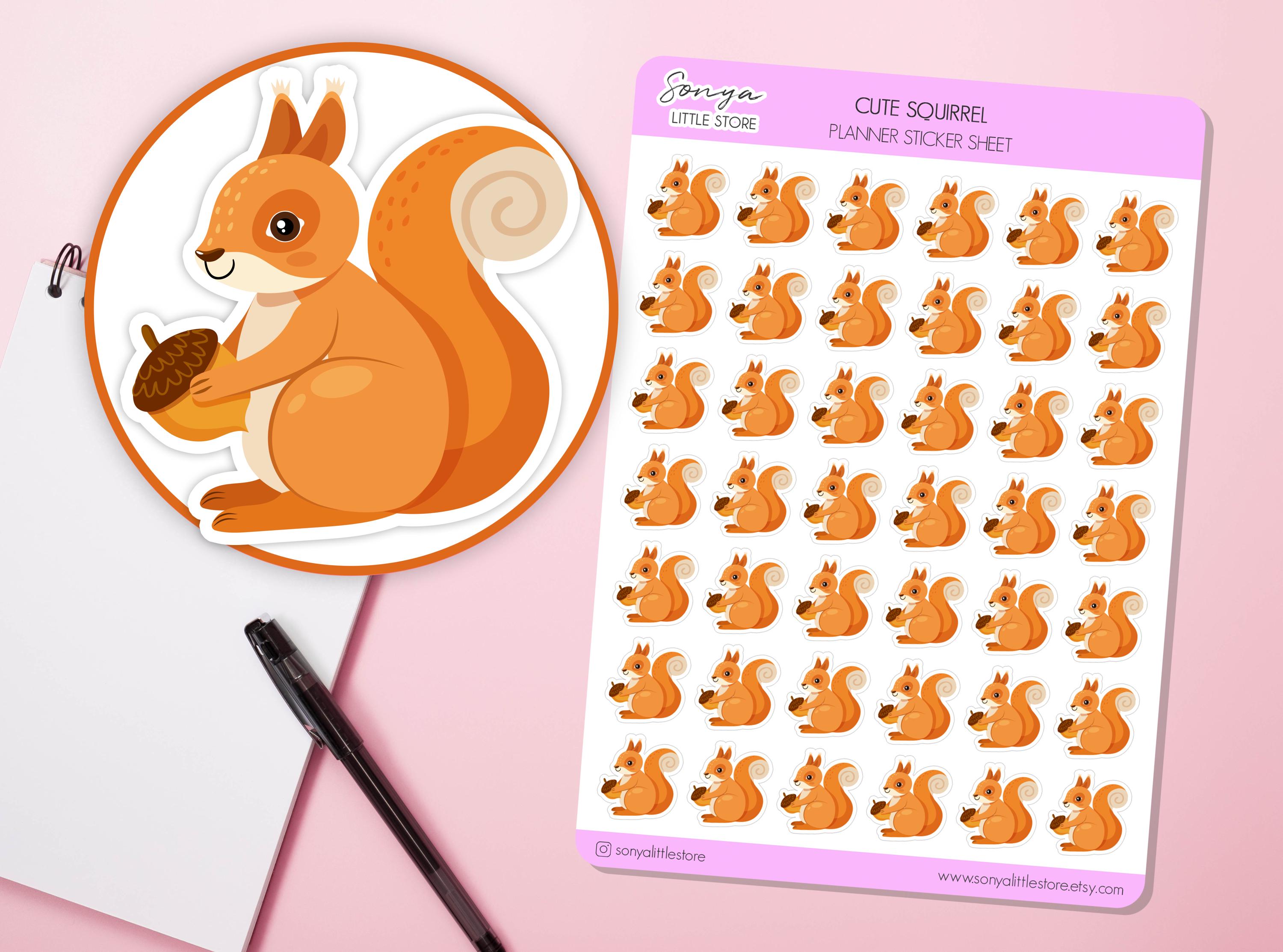 Cute Squirrel Planner Stickers Adorable Autumn Fall Cosy Forest Woodland Animal Bullet Journal Sticker Sheet - Image 1
