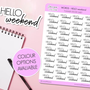 Hello Weekend Words Stickers fonctionnels | Feuille d'autocollants pour agenda Bullet Journal