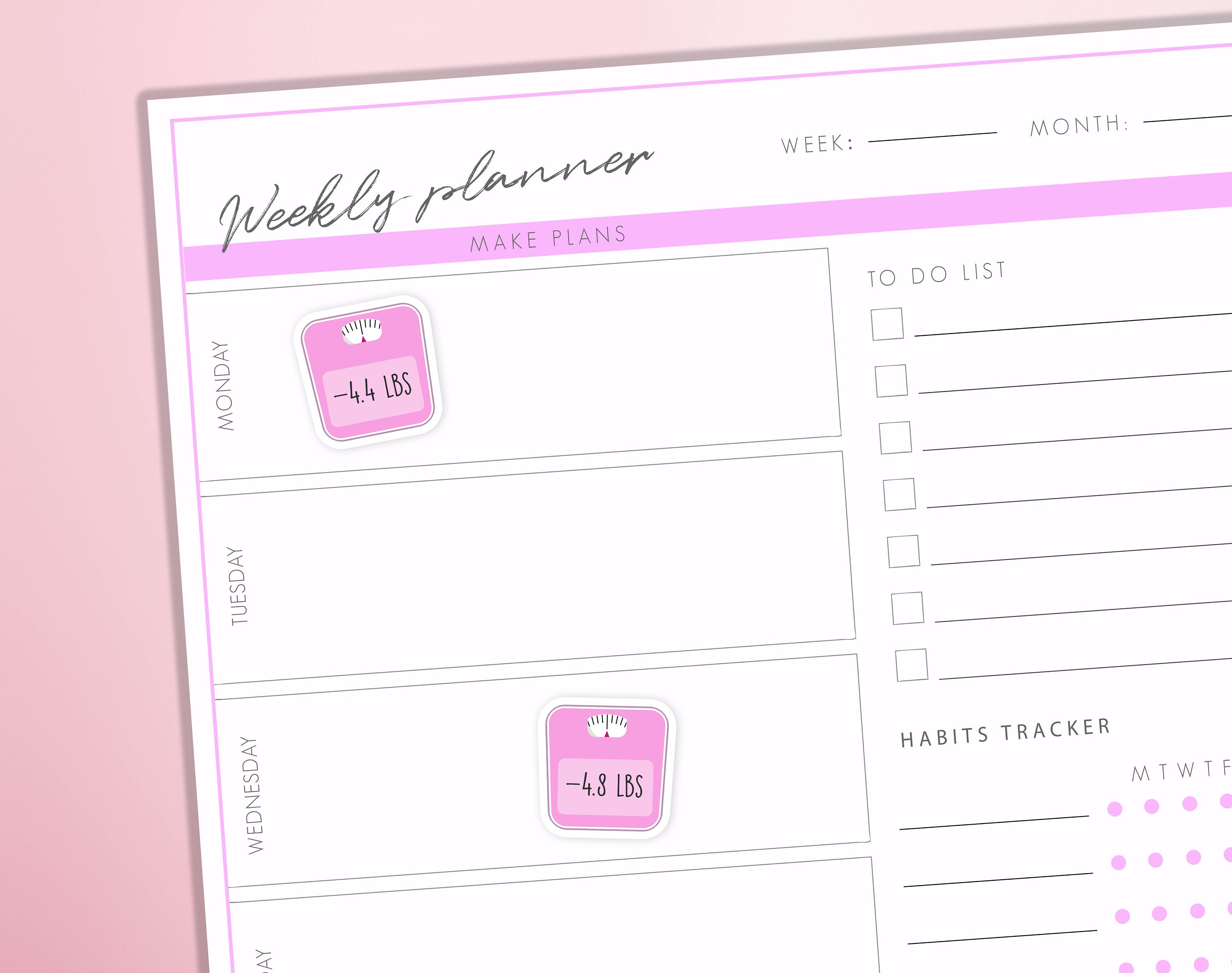 Weigh Tracker Scales Planner Stickers| Scale Weight Loss/Gain Tracker | Fitness Plan Journal Diary Sticker Sheet - Thumbnail 2