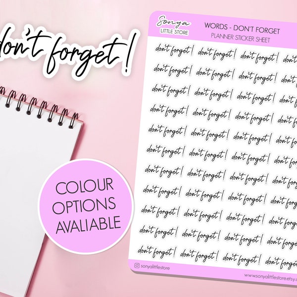 Don't Forget Words/Script Planner Stickers | Reminder To do  Script Journal Diary Sticker Sheet