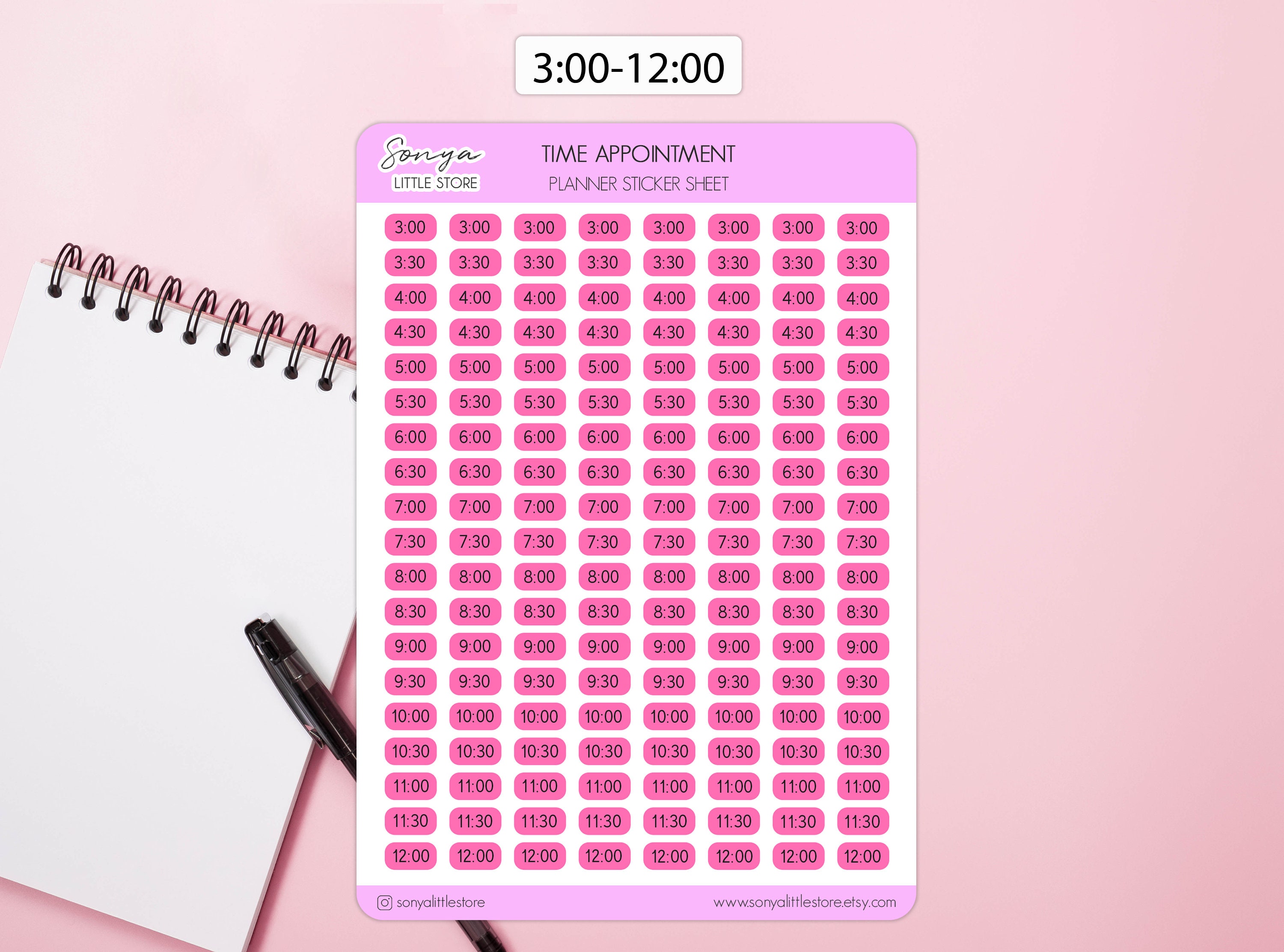 Appointment Time Block Planner Stickers Clock Every 30 Minutes Custom Colour Time Hour Reminder Functional Bullet Journal Sticker Sheet - Thumbnail 6