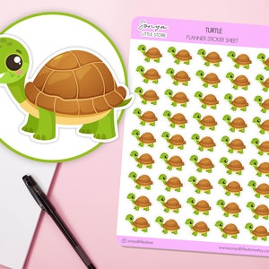 Feuille d'autocollants pour agenda adorable tortue, animal tortue, soins pour animaux de compagnie, zoo, feuille d'autocollants pour journal intime