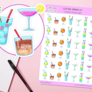 Adesivi per pianificatori di cocktail / Adesivi per cocktail estivi / Foglio di adesivi per diario di cocktail alcolici