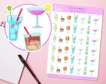 Cocktail Drinks Planner Stickers Summer Alcohol Cocktail Drinks Journal Diary Sticker Sheet
