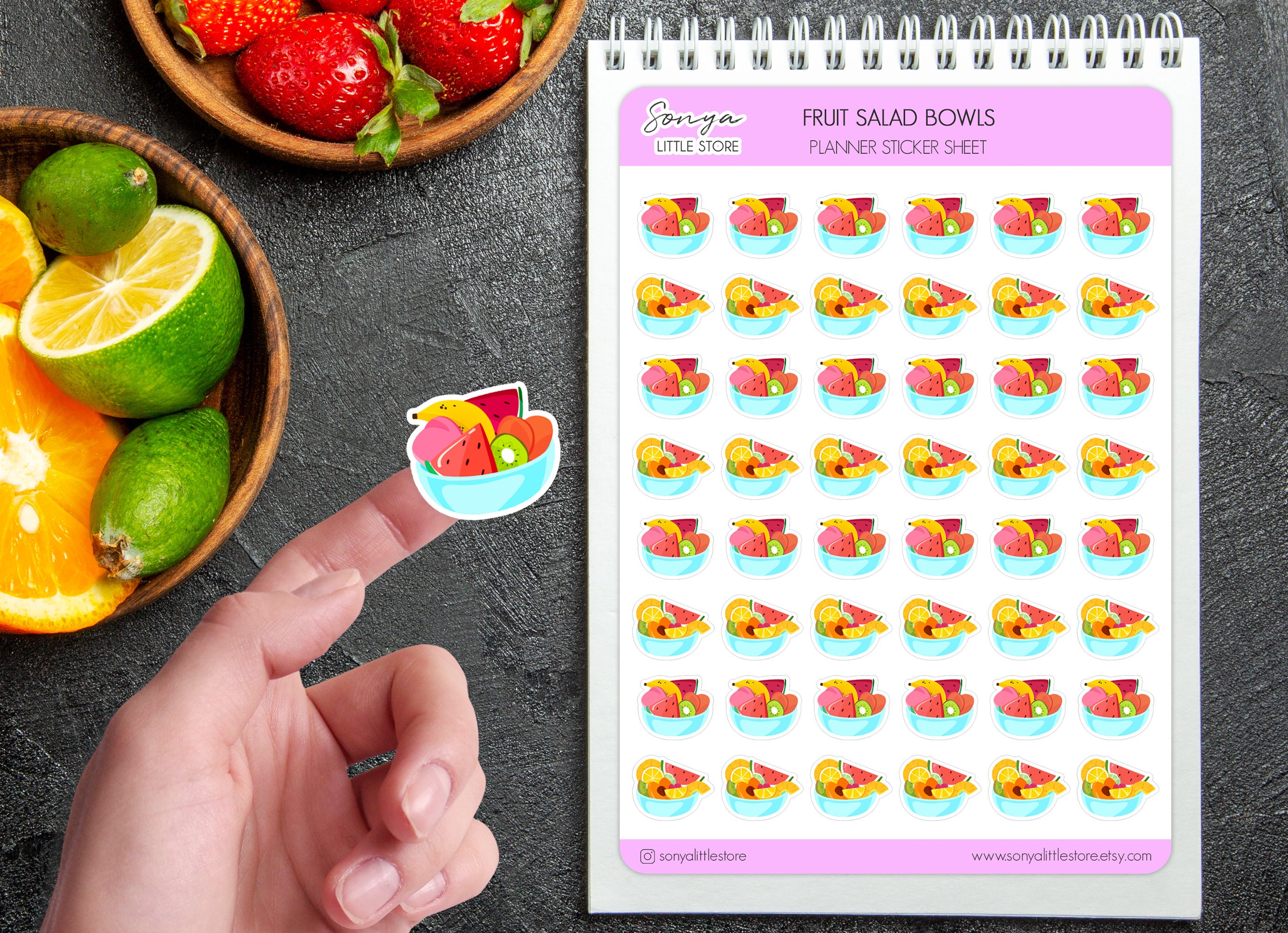 Fruit Salad Bowl Planner Stickers | Fruit Tracker Planner Stickers | Fruit Journal Diary Sticker Sheet - Thumbnail 2
