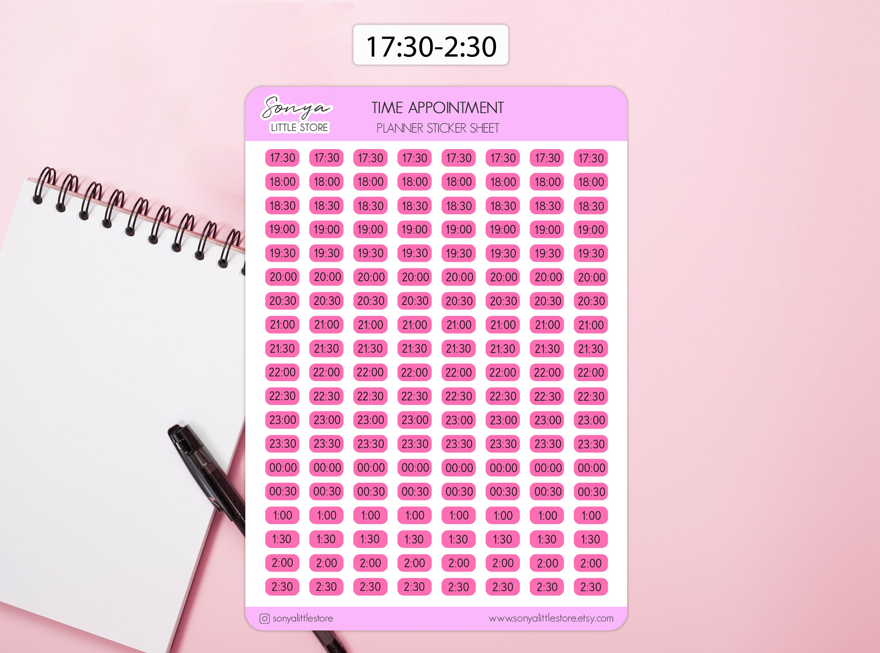 Appointment Time Block Planner Stickers Clock Every 30 Minutes Custom Colour Time Hour Reminder Functional Bullet Journal Sticker Sheet - Thumbnail 5