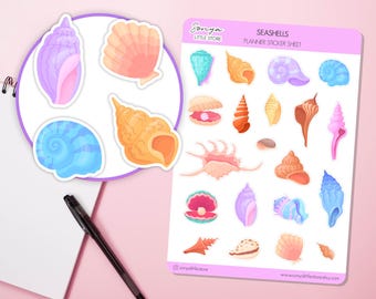 Seashells Planner Stickers Beach Day Summer Seaside Vacation Holiday Bullet Journal Diary Sticker Sheet