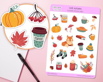 Cute Autumn Fall Planner Stickers Leaves Pumpkin Fall Season Journal Diary Sticker Sheet