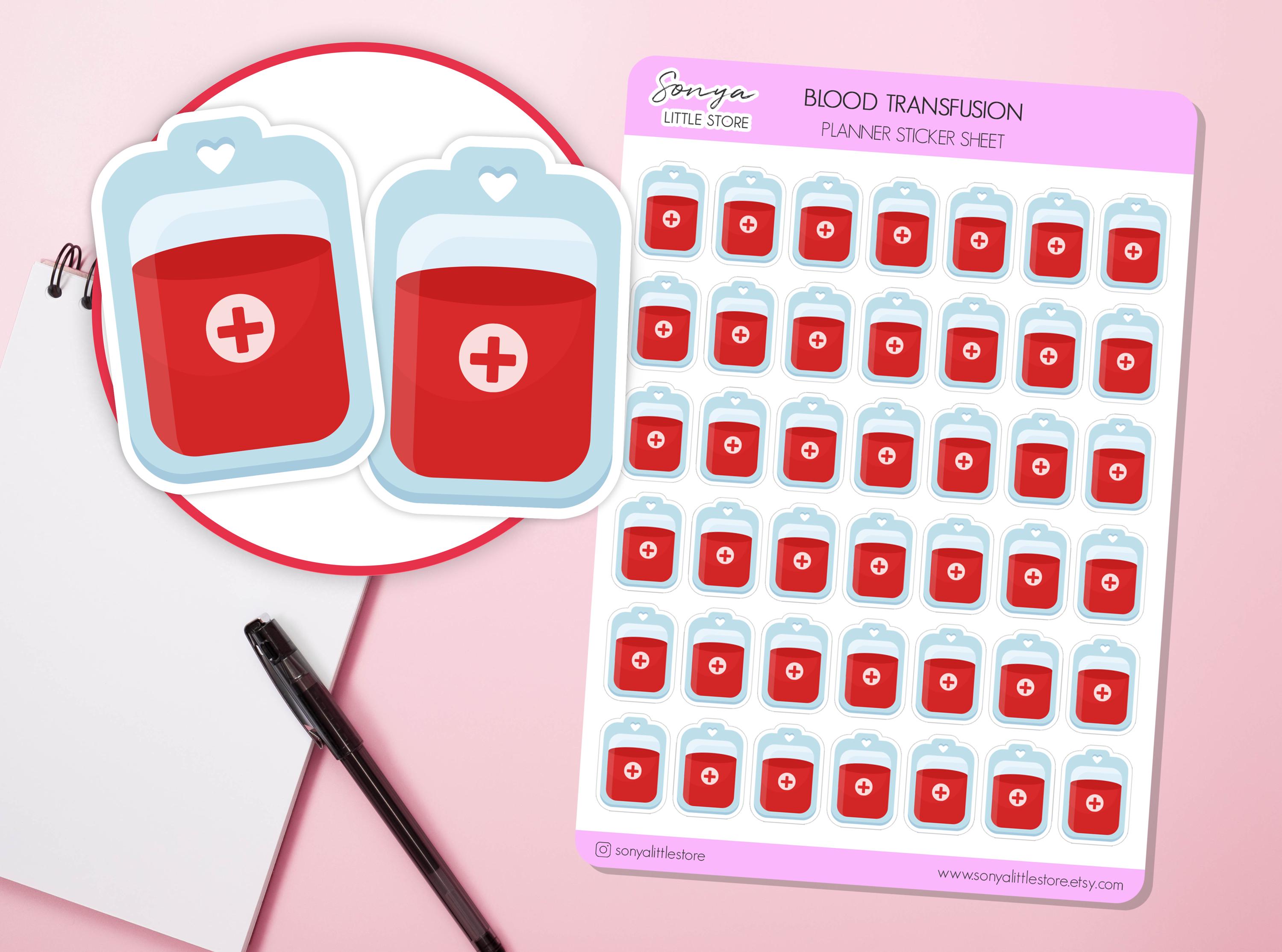 Blood Transfusion Planner Stickers Donate Blood Donor Medical Hospital Health Care Reminder Bullet Journal Sticker Sheet - Image 1