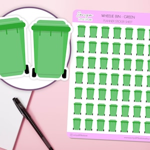 Grijze, grijze, gele, rode plannerstickers afvalbak collectie herinnering Bullet Journal stickervel