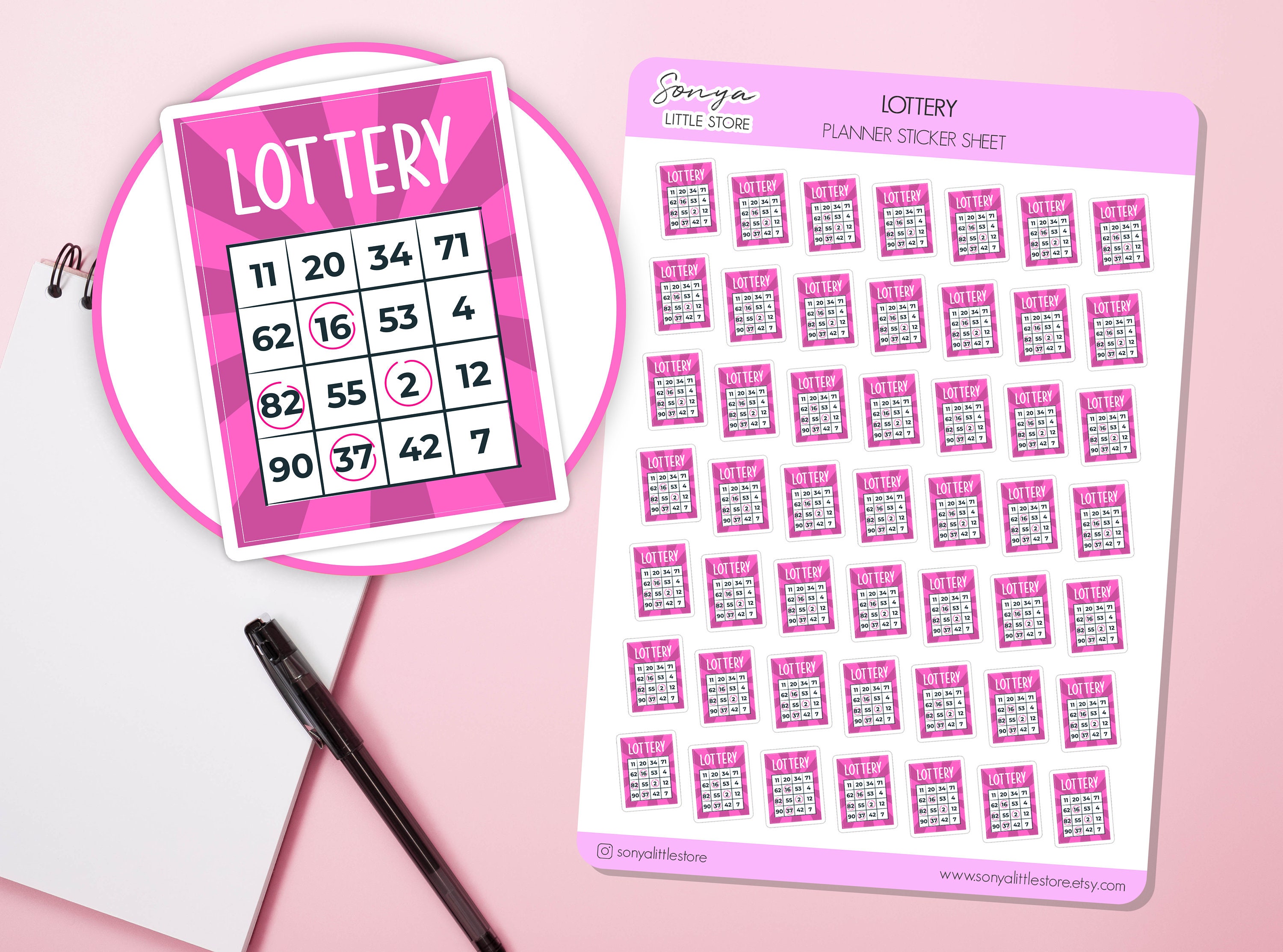 Lottery Ticket Planner Stickers Lotto Bingo Card Night Game Lucky Win Bullet Journal Sticker Sheet