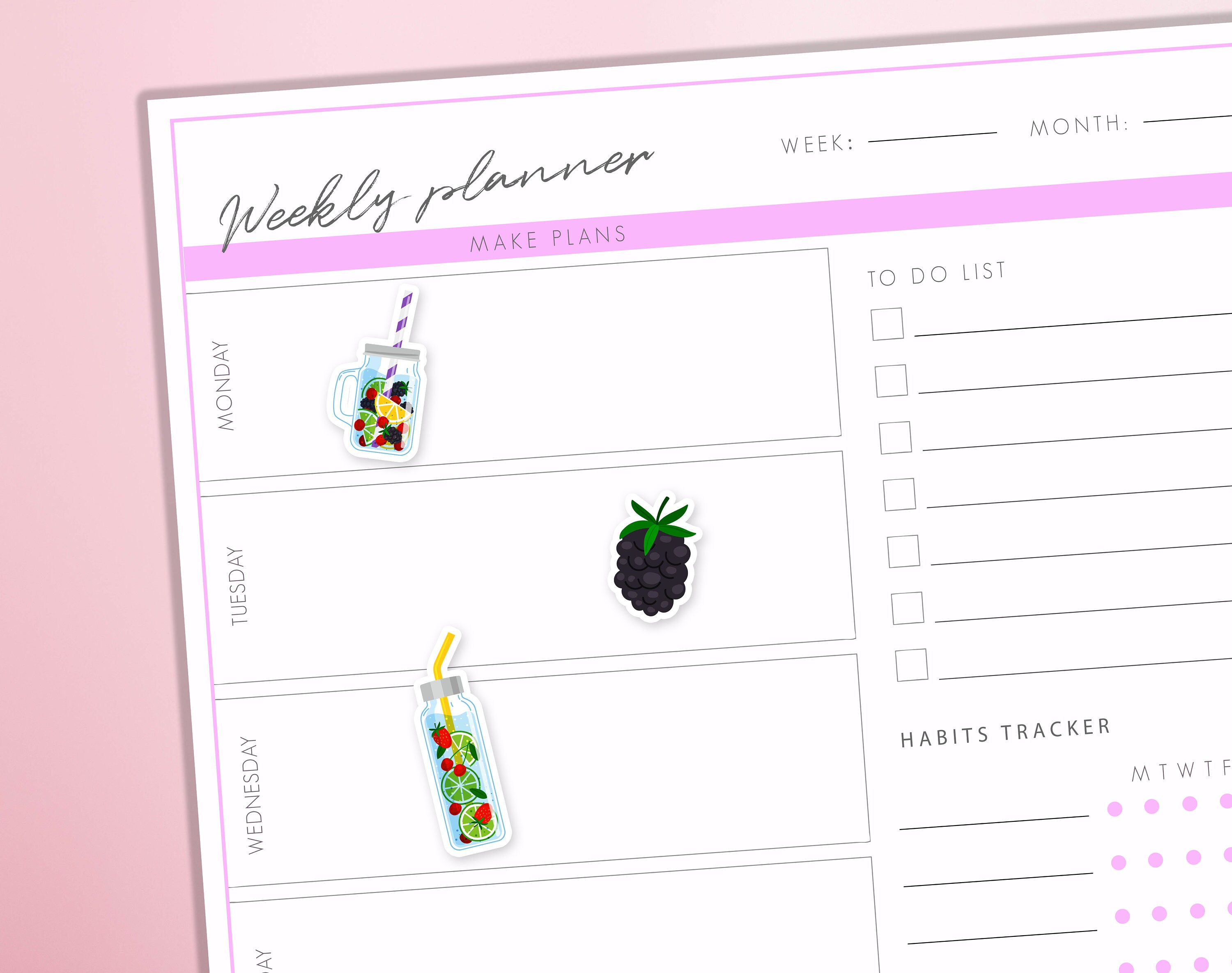 Fruit Water Drinks Planner Diary Stickers |  Water and Fruit Stickers | Drink Water Reminder Stickers - Thumbnail 2