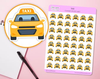 Taxi Planner Stickers Transport Ride Cab Commute Car Icons Sticker Sheet