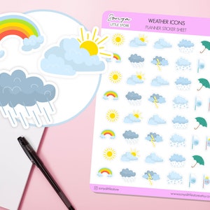Weather Icons Planner Stickers | Weather Tracker Stickers | Weather-Sunny/Cloudy/Rainy Stickers | Weather Forecast Journal Diary Stickers