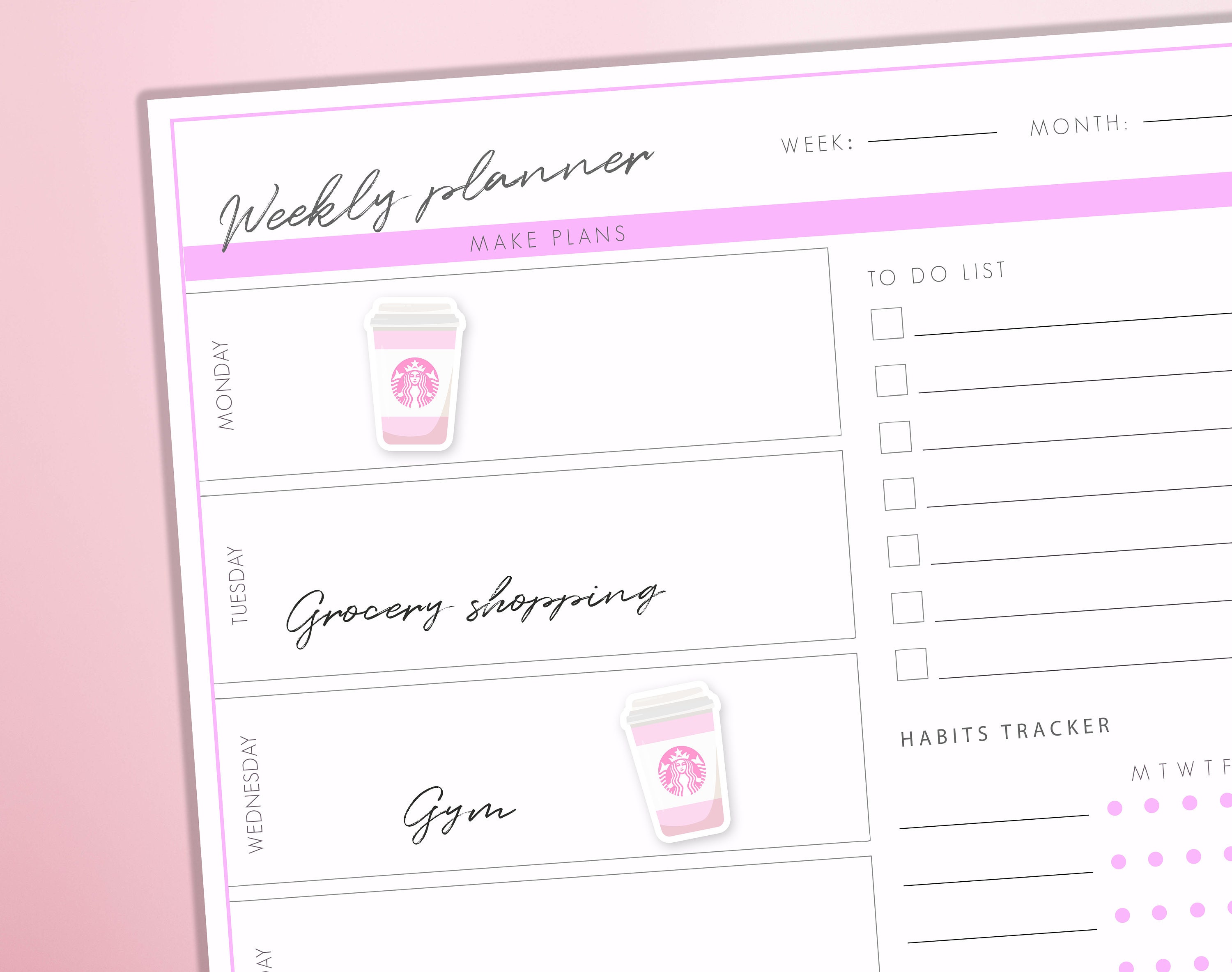 Cute Pink Coffee Cup Planner Stickers Coffee Break Date Caffeine Bullet Journal Diary Sticker Sheet - Thumbnail 2