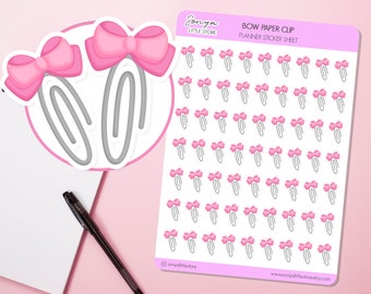 Cute Bow Paper Clip Planner Stickers Pink Bow Decorative Bullet Journal Diary Sticker Sheet