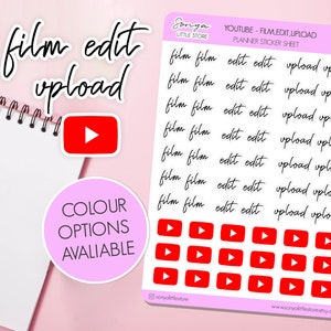 Youtube - film,edit,upload Script Planner Stickers | Youtube Video Editing Cutting Content Social Media Diary Sticker Sheet