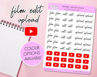 Youtube - film,edit,upload Script Planner Stickers | Youtube Video Editing Cutting Content Social Media Diary Sticker Sheet