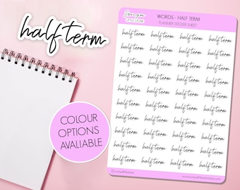 Half Term Words Functional Planner Stickers | Script Planner Stickers | School Holidays No School Words Journal Diary Sticker Sheet