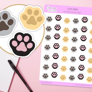 Autocollants mignons de planificateur de patte | Stickers empreintes de pattes de chat/chien, feuille d'autocollants Bullet Journal pour animaux de compagnie