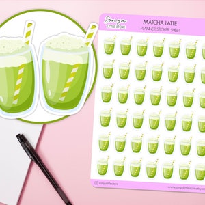 Matcha Latte Planner Stickers | Tea Drink Green Healthy Drink Journal Diary Sticker Sheet