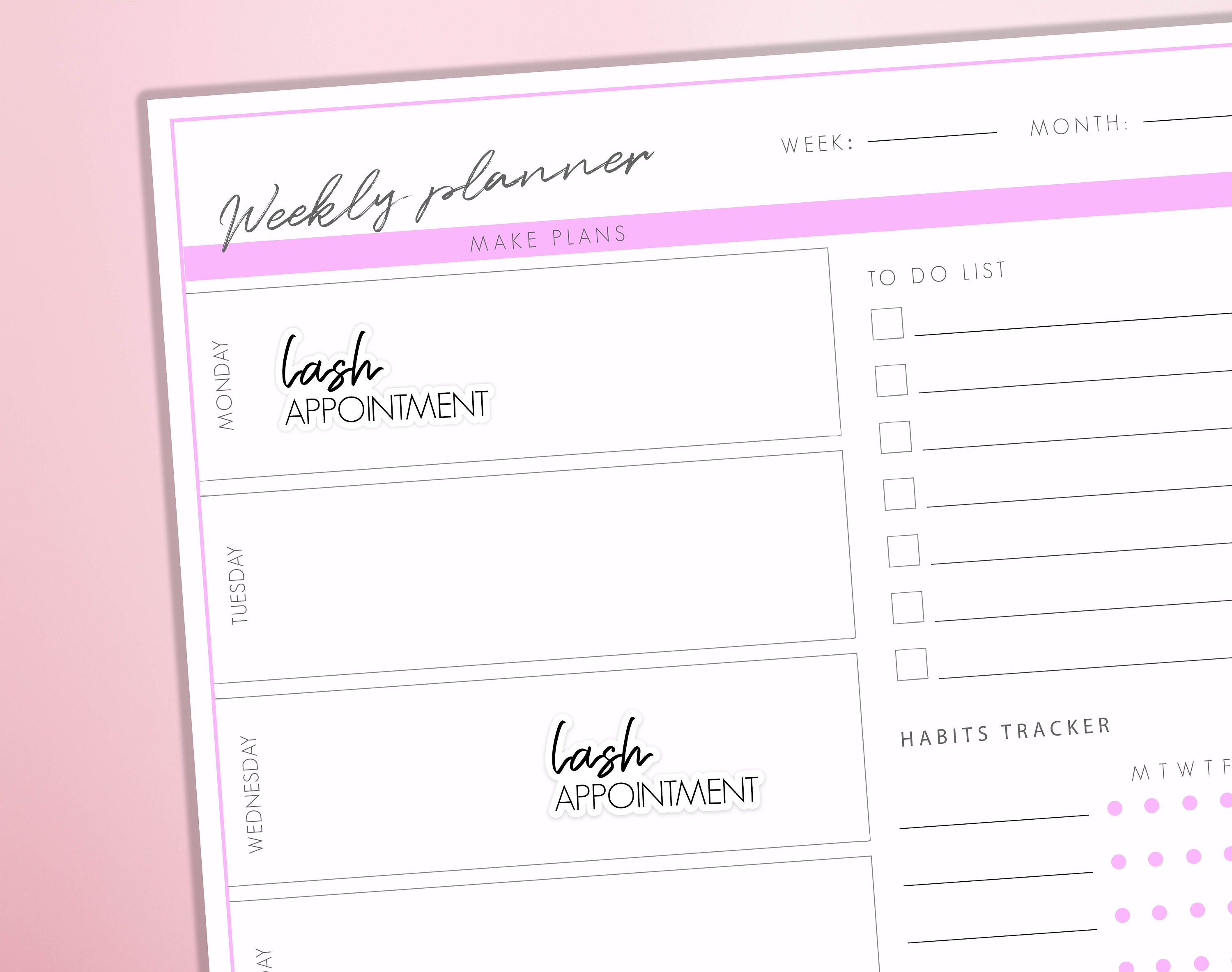 Lash Appointment Word Planner Stickers | Eyelash Appointment Script Stickers | Lettering Diary Journal Sticker Sheet - Thumbnail 2