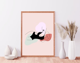 Frauen Körper Linie Kunst Wanddekoration Wanddruck | Weibliche moderne minimalistische Wandbehang A3