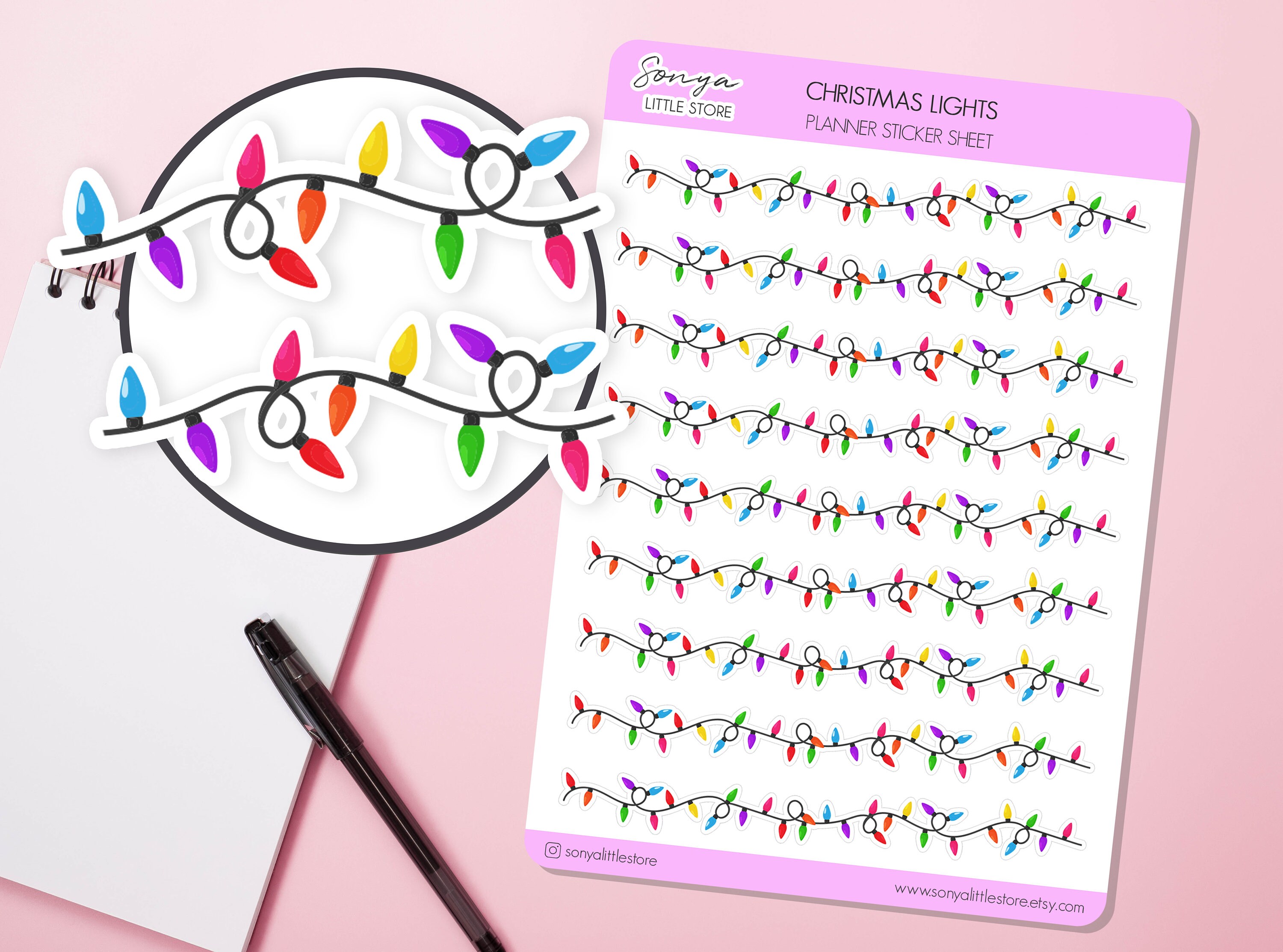 Christmas String Lights Planner Sticker Christmas Lights Dividers Journal Diary Borders Decorative Sticker Sheet
