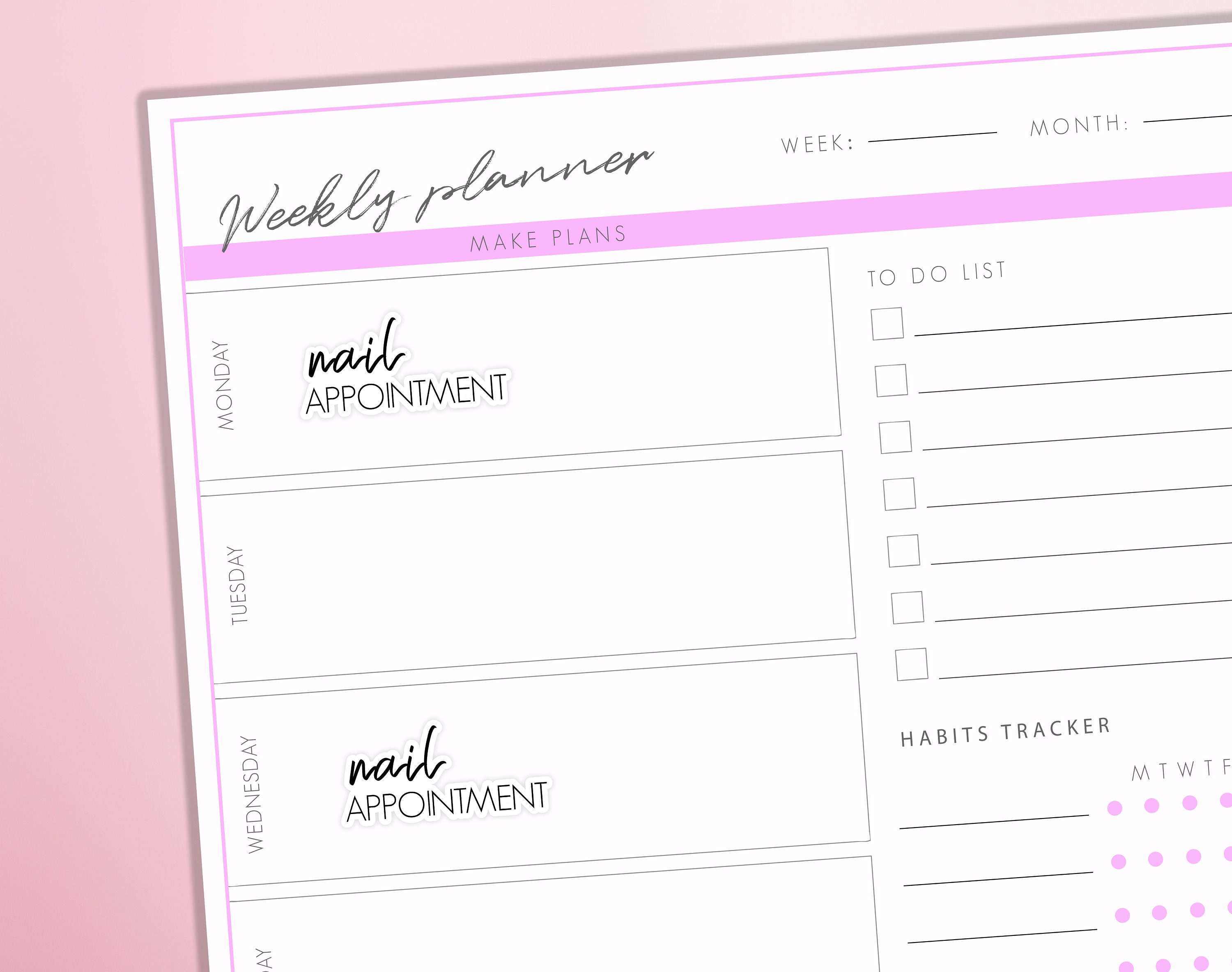 Nail Appointment Word Planner Stickers | Nails Manicure Appointment Script Stickers | Lettering Diary Journal Sticker Sheet - Thumbnail 2