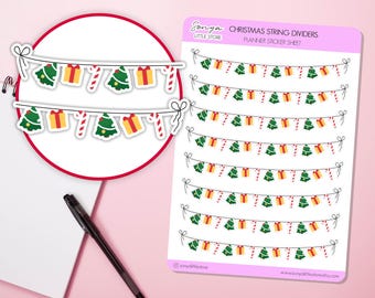 Christmas String Garland Dividers Planner Stickers Festive Candy Cane, Presents Journal Diary Borders Decorative Sticker Sheet