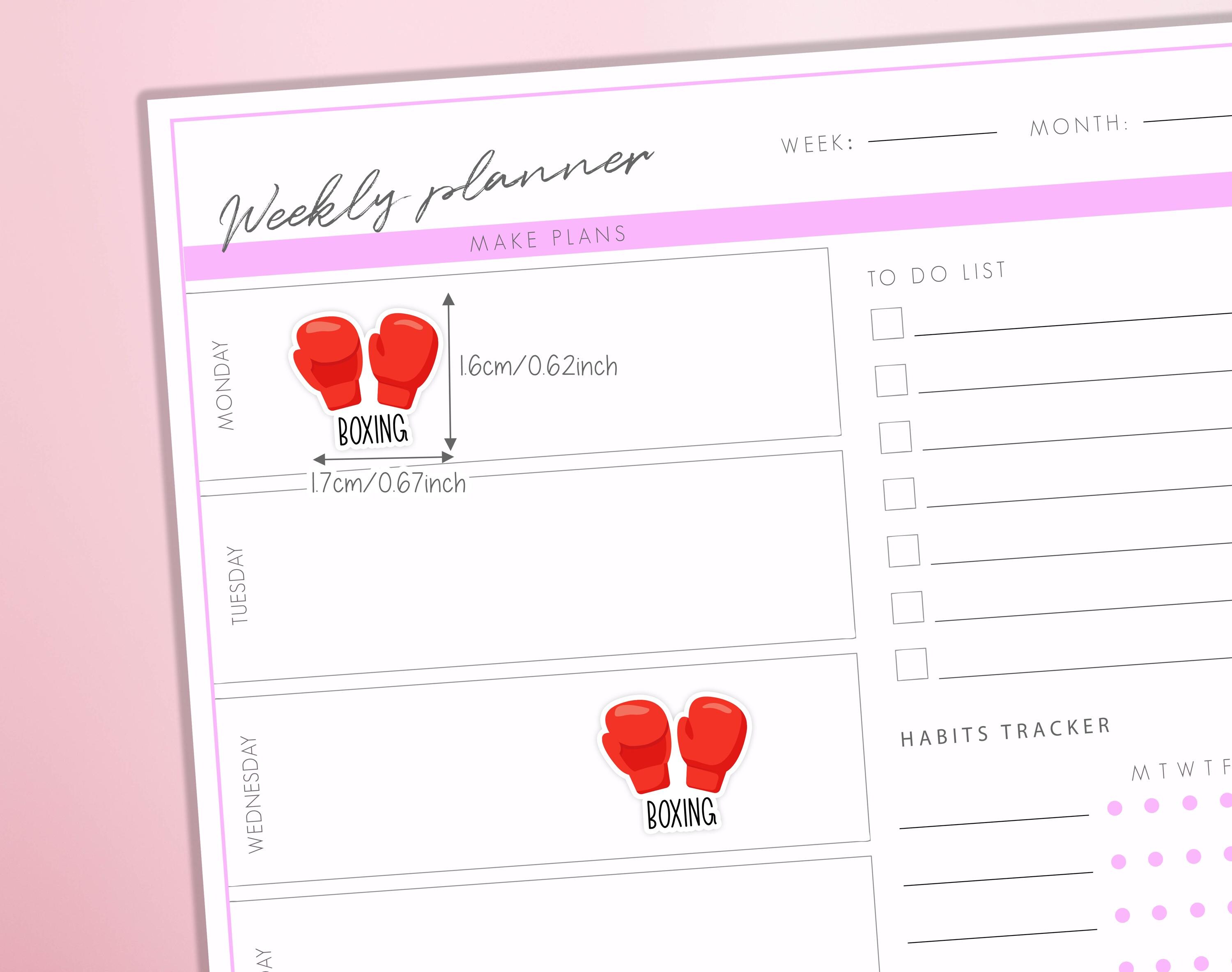 Boxing Planner Stickers Boxing Gloves Training Sport Fitness Exercise Match Bullet Journal Sticker Sheet - Thumbnail 2