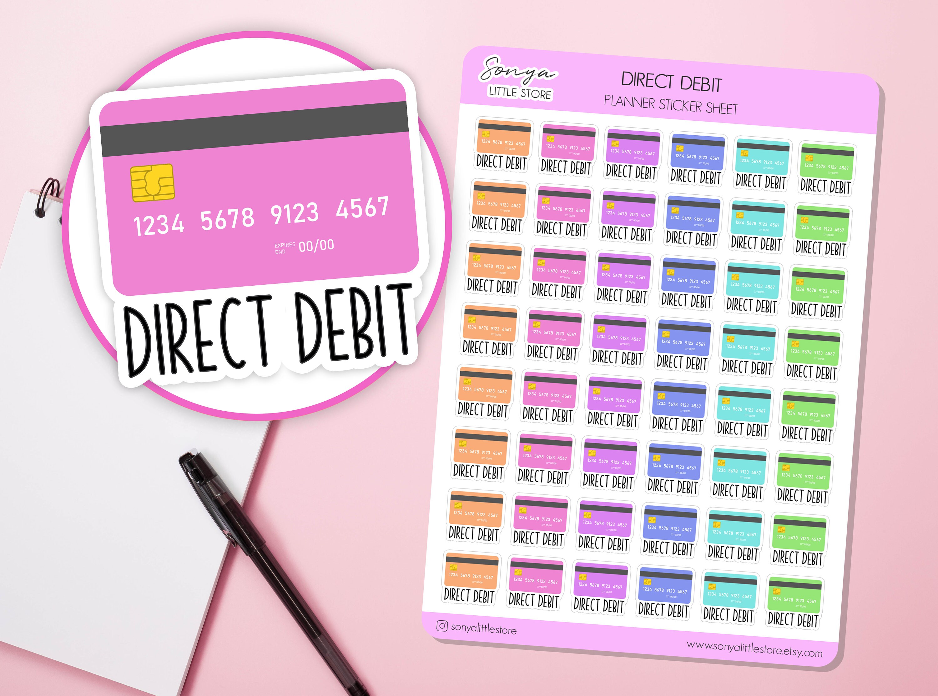 Direct Debit Bill Planner Stickers | Credit Card Pay Bill Reminder Journal Diary Sticker Sheet - Image 1