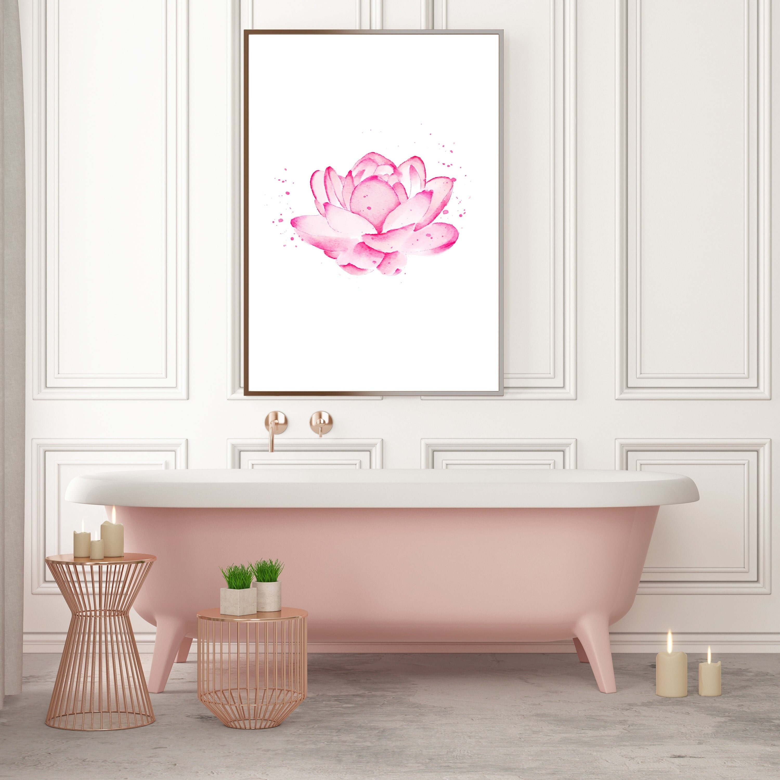 Watercolour Lotus Flower Bathroom Wall Print Bathrom Lotus Flower Wall ...