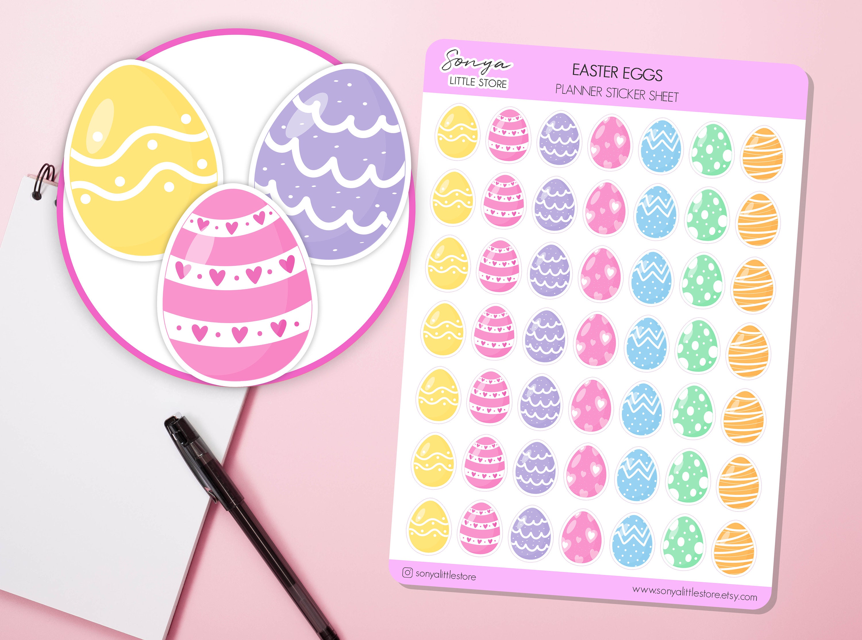 Easter Eggs Planner Stickers |  Colour Eggs Stickers | Spring Bullet Journal Diary Sticker Sheet